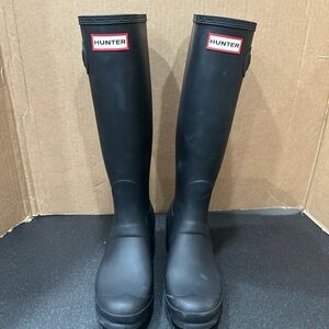 Hunter Black Tall Rubber Boots with Red Logo